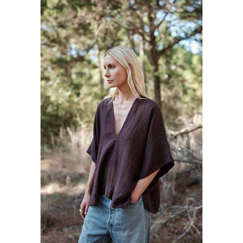 MAMENE Sz 0 XS Purple Raisin Linen Pullover Throw On Top Blouse